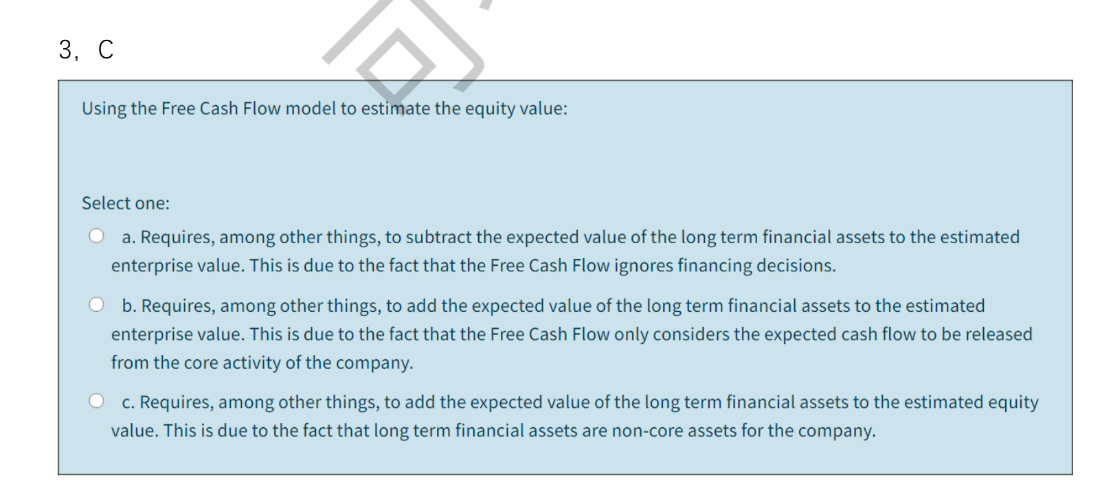  3, C Using the Free Cash Flow model to estimate the