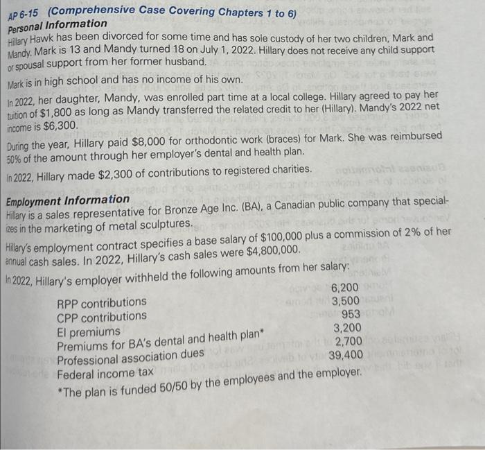  AP 6-15 (Comprehensive Case Covering Chapters 1 to 6) Personal Information