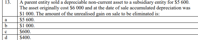 13. a b A parent entity sold a depreciable non-current asset
