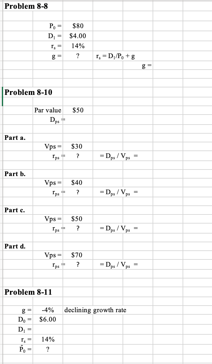  1. Retrieve the file HWChapter8 and solve Problem 8-8, Problem 8-10,