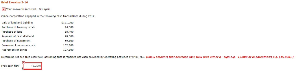  Brief Exercise 5-16 Your answer is incorrect. Try again. Crane Corporation