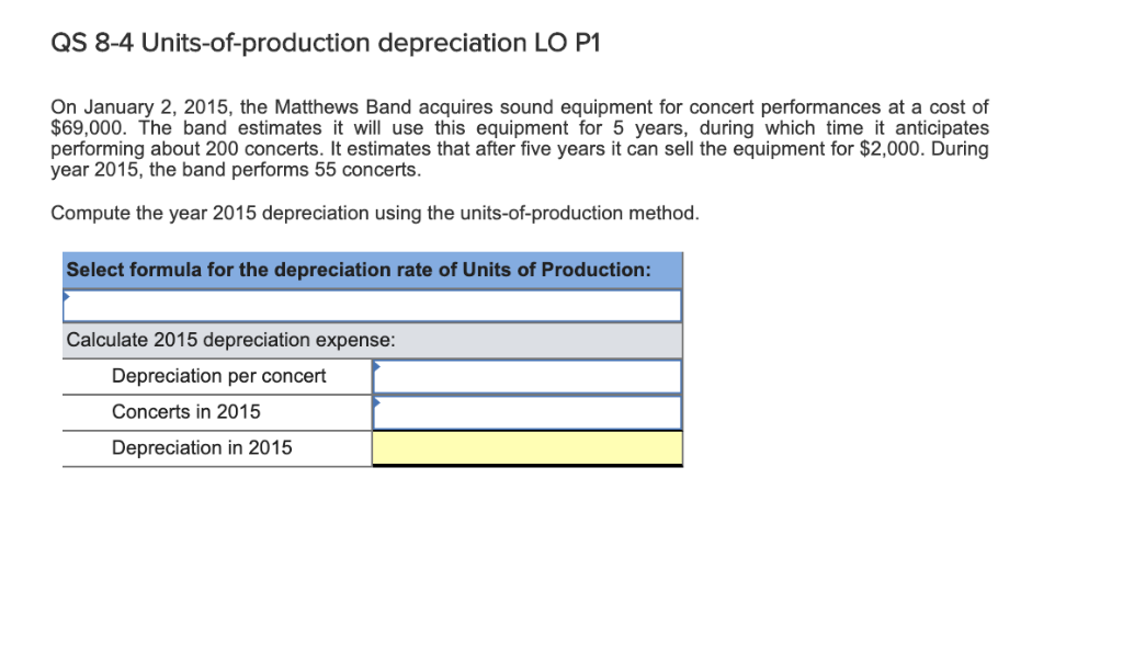  QS 8-4 Units-of-production depreciation LO P1 On January 2, 2015, the