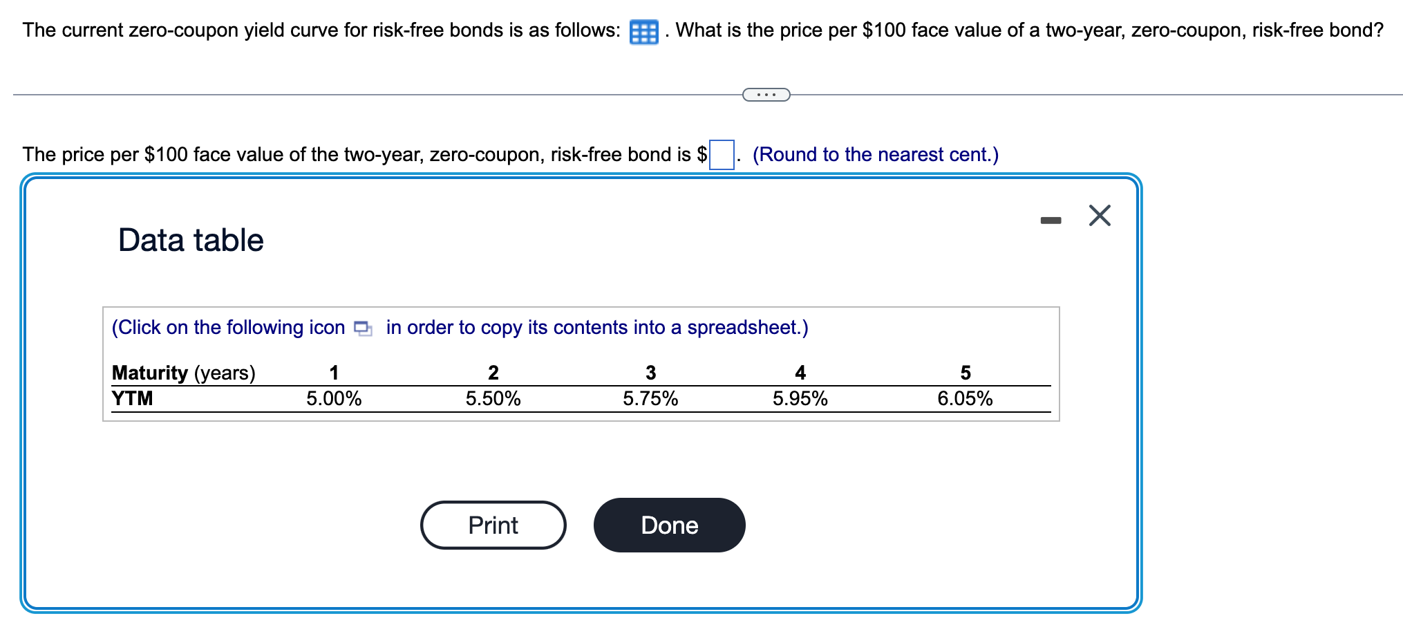  The current zero-coupon yield curve for risk-free bonds is as follows: