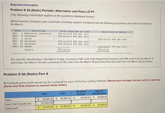  Required information Problem 5-1A (Static) Periodic: Alternative cost flows LO P1