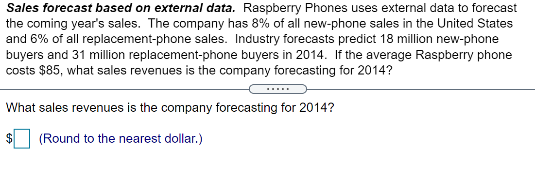  Sales forecast based on external data. Raspberry Phones uses external data