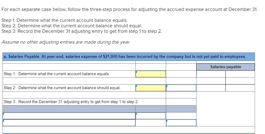 For each separate case below, follow the three-step process for adjusting