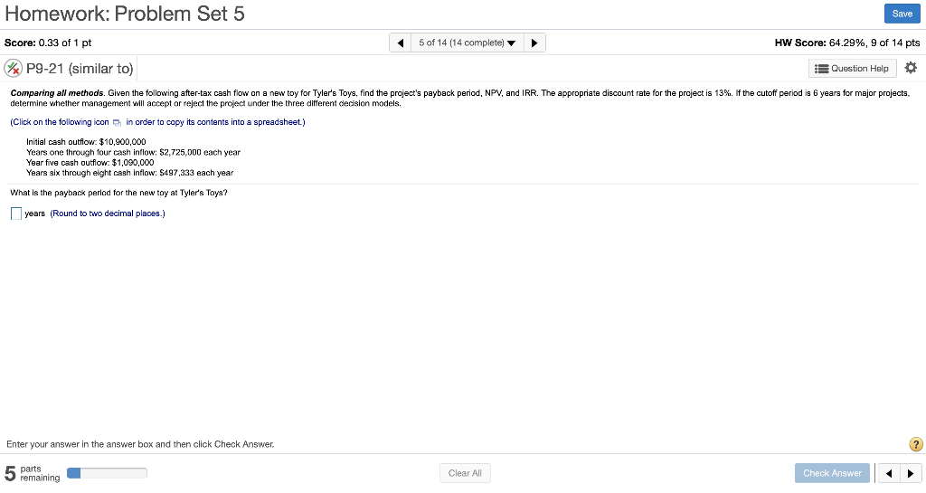 Homework: Problem Set 5 Save 5 of 14 (14 complete) Score: