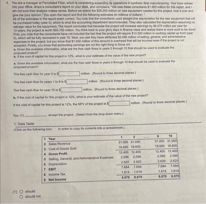 need quickly, will like!!! You are a manager at Percolated Fiber, which