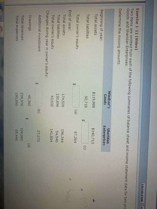 CALCULATOR F Exercise 1-11 (Video) Two items are omitted from each