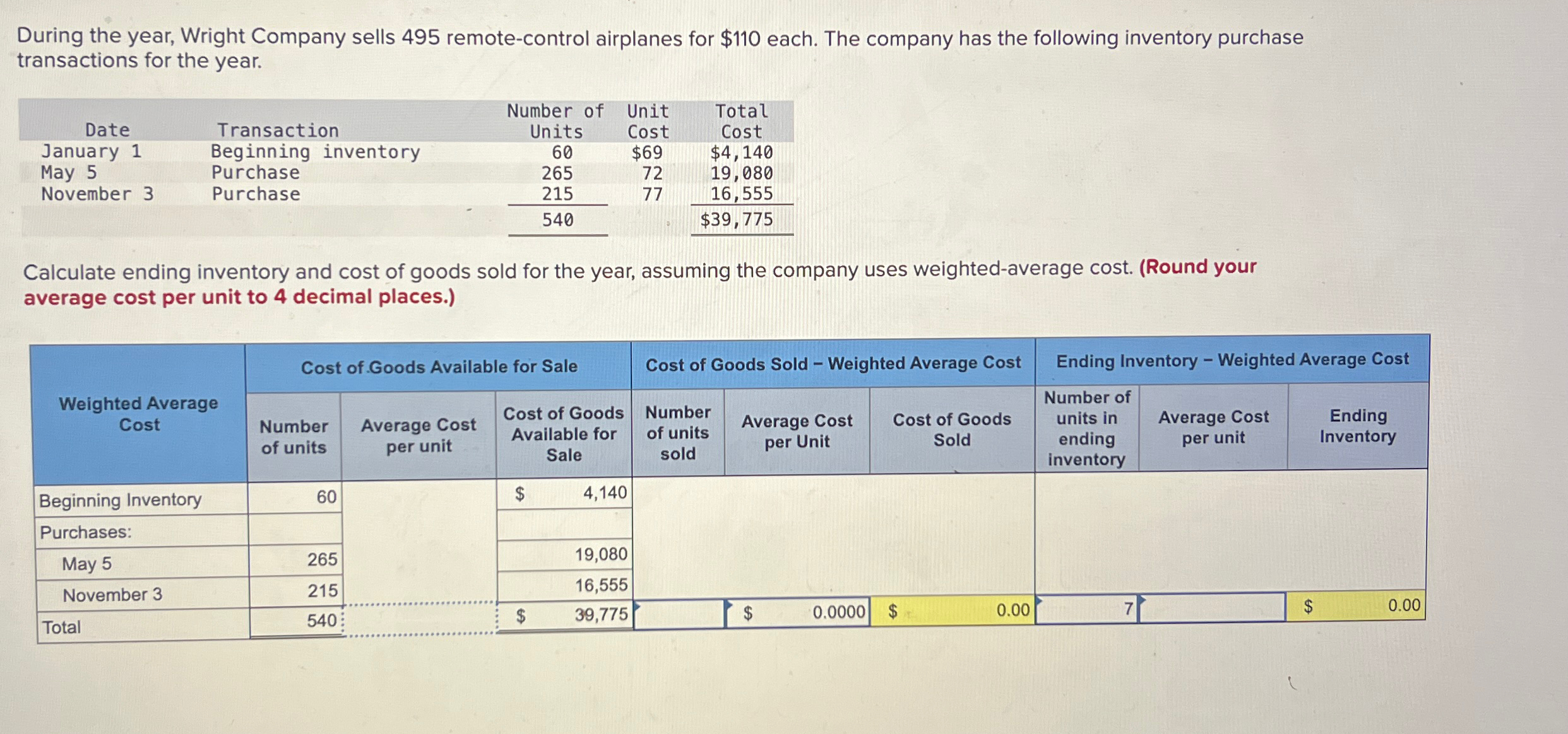  During the year, Wright Company sells 495 remote-control airplanes for $110