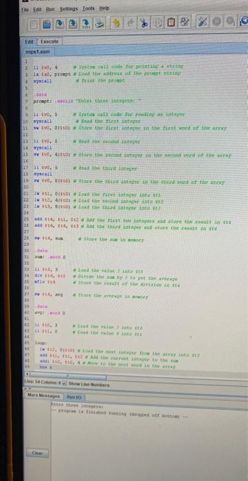 Sitrer three integera: program ia finished running (dropped off bottom) it syatali