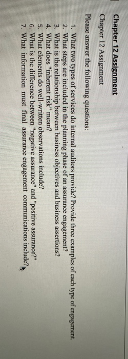  Chapter 12 Assignment Chapter 12 Assignment Please answer the following questions: