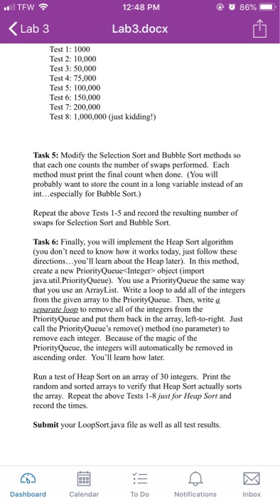 times to verify that the sorting methods Lab 3 are correct. Task