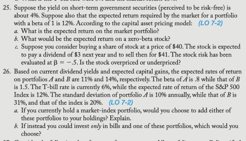Stocks with a beta of zero offer an expected rate of return