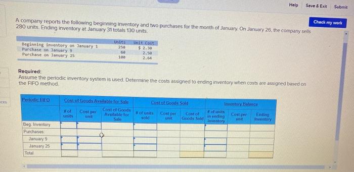  Help Save & Exit Submit Check my work A company reports