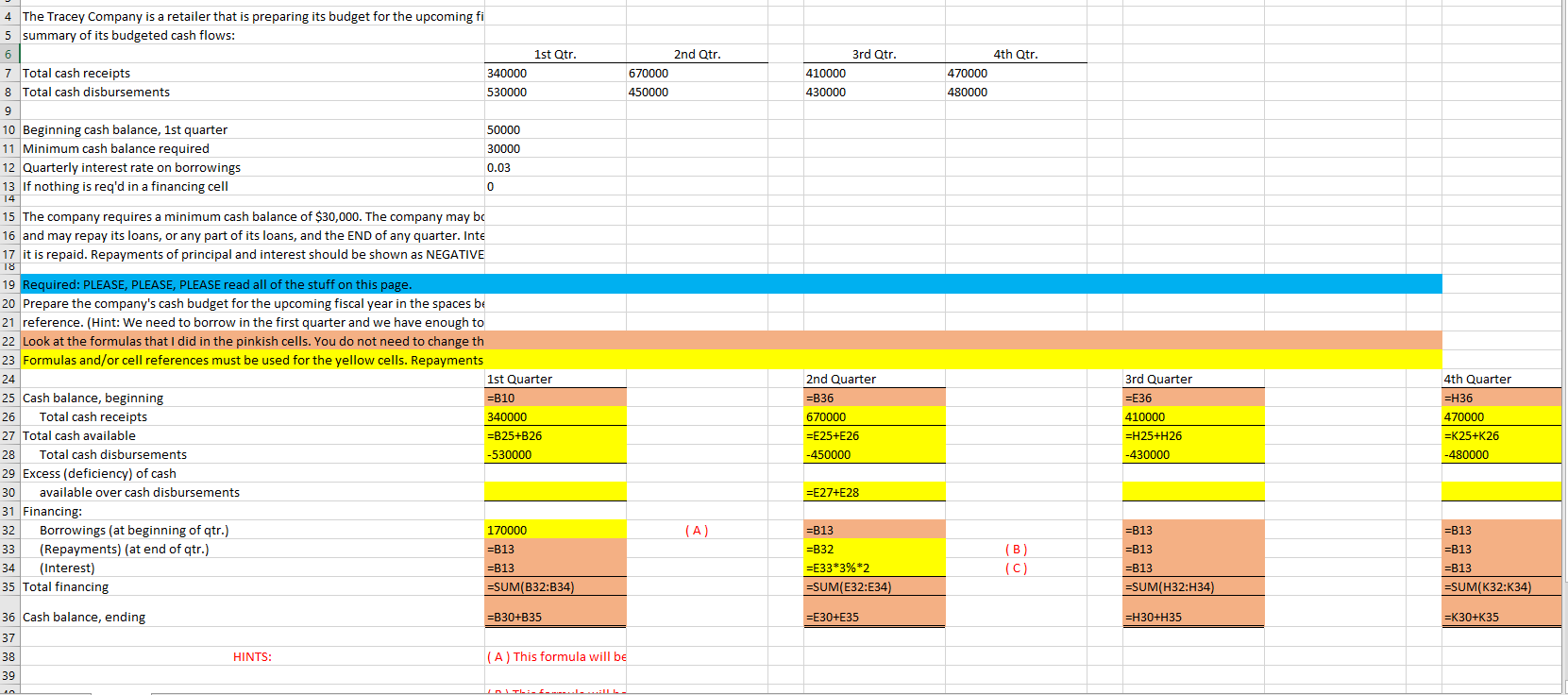 Please help I can't figure out the formula's 3rd Qtr. 4th Qtr.