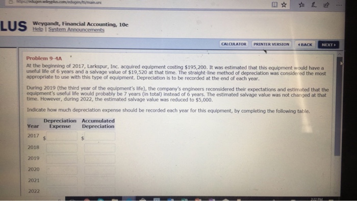  Weygandt, Financial Accounting, 10e Help I CALCULATOR PRINTER VERSION BACK NEXT