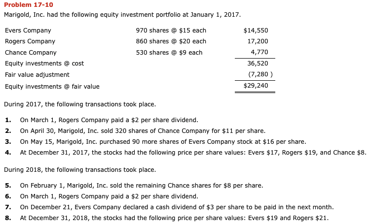 **Only need help with answers in RED** Problem 17-10 Marigold, Inc. had