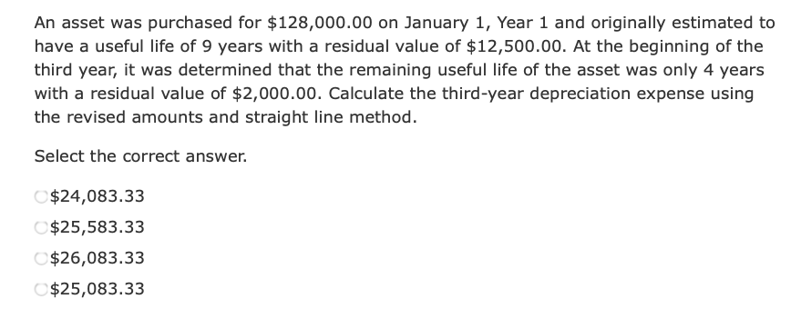 Calculate the third-year depreciation expense using the revised amounts and straight line