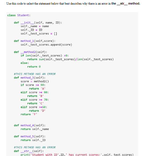  Use this code to select the statement below that best describes