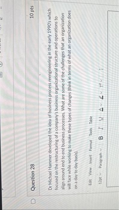 Please short answer and well developed. Dr Michael Hammer developed the idea