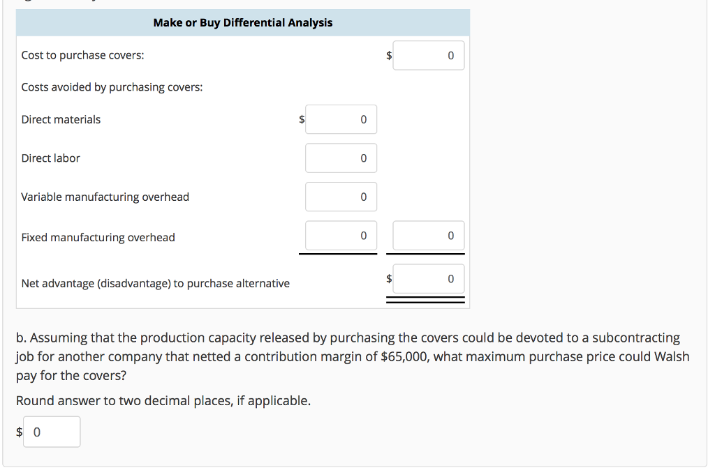 out of 15.00 P Flag question Make or Buy Walsh Corporation currently