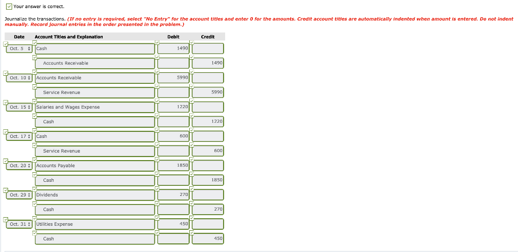 Receivable 7,250 10/1 Bal. Supplies 4,820 10/1 Bal. Equipment 10,720 10/1 Bal.
