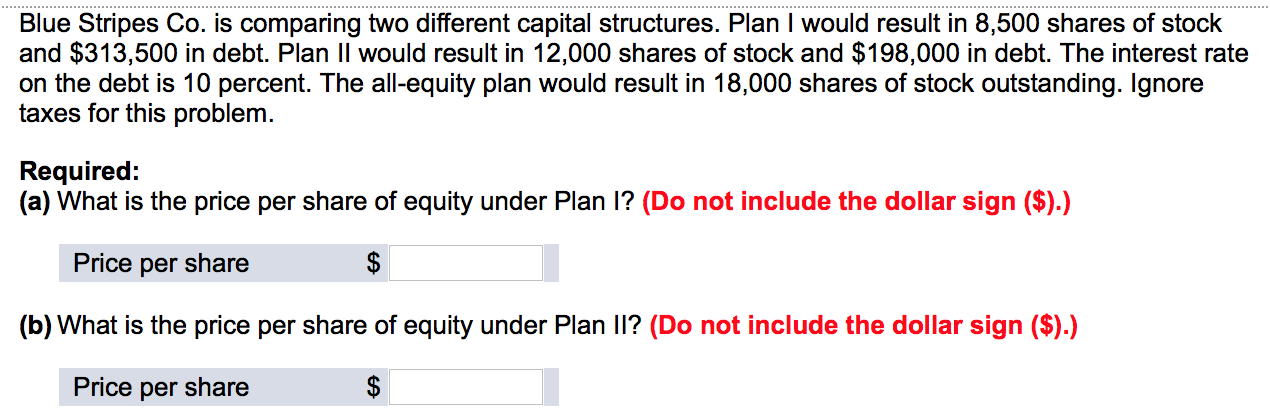 Blue Stripes Co. is comparing two different capital structures. Plan I