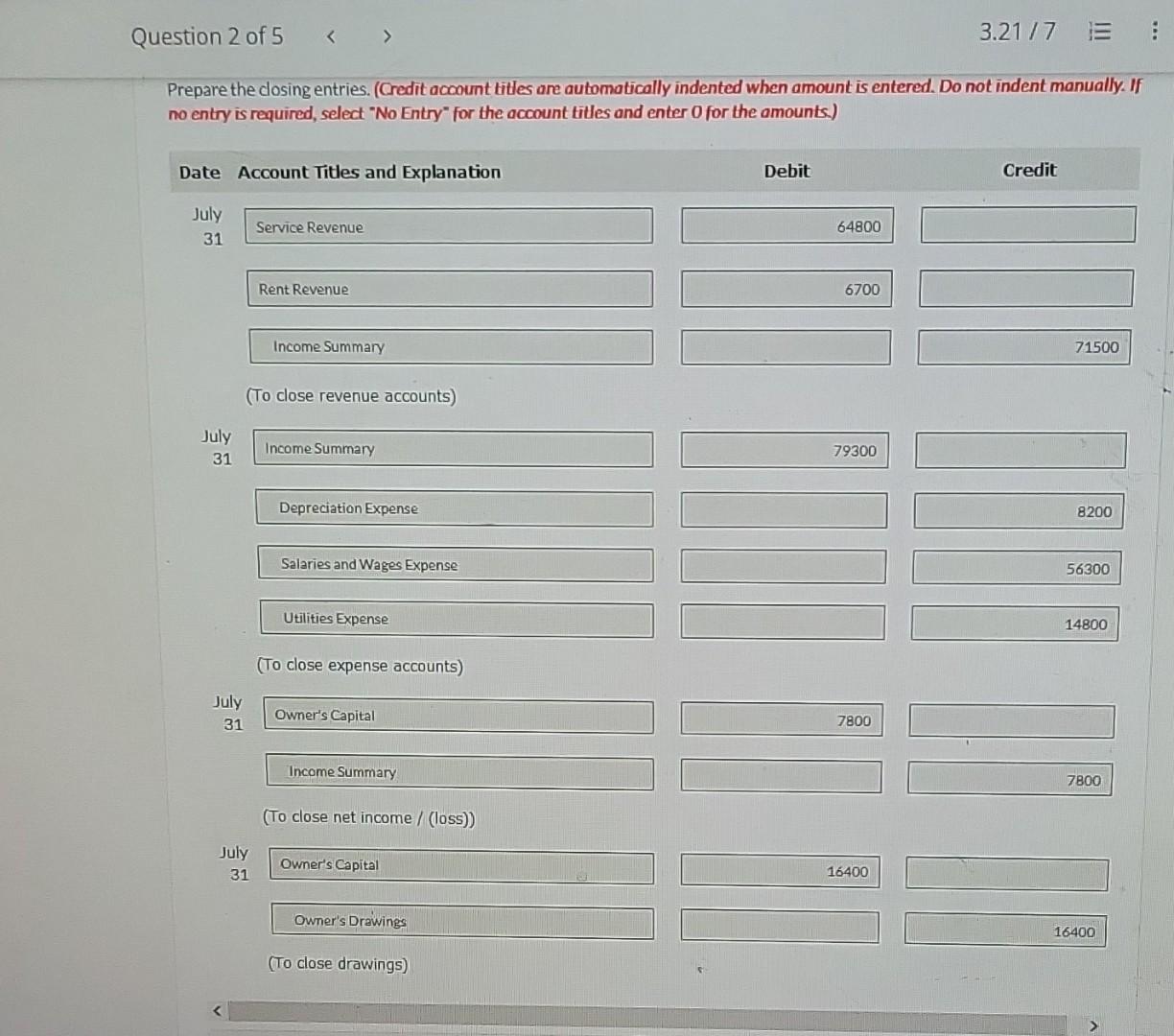 can someone help with this please. Prepare the closing entries. (Credit