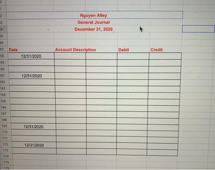 columns of the worksheet te Nguyen Company, owned by C. Nguyen, are