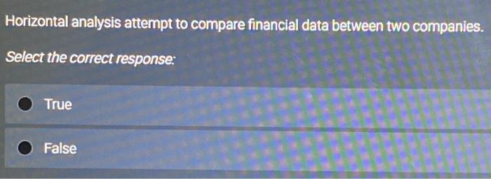  Horizontal analysis attempt to compare financial data between two companies. Select