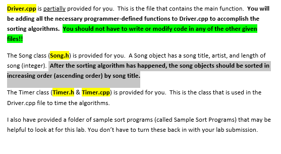 C++ ONLY PLEASE. #######################GIVEN CODE######################## #include "Song.h" #include "Timer.h" #include #include using