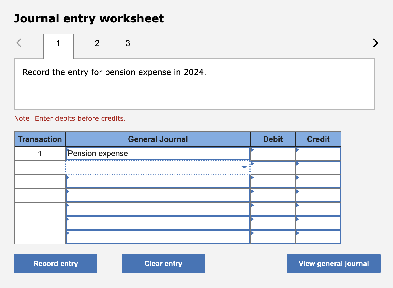 in 2024. Note: Enter debits before credits. Journal entry worksheet Record the