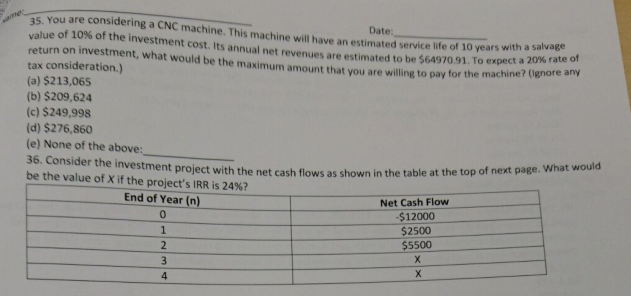 You are considering a CNC machine. This machine will have an
