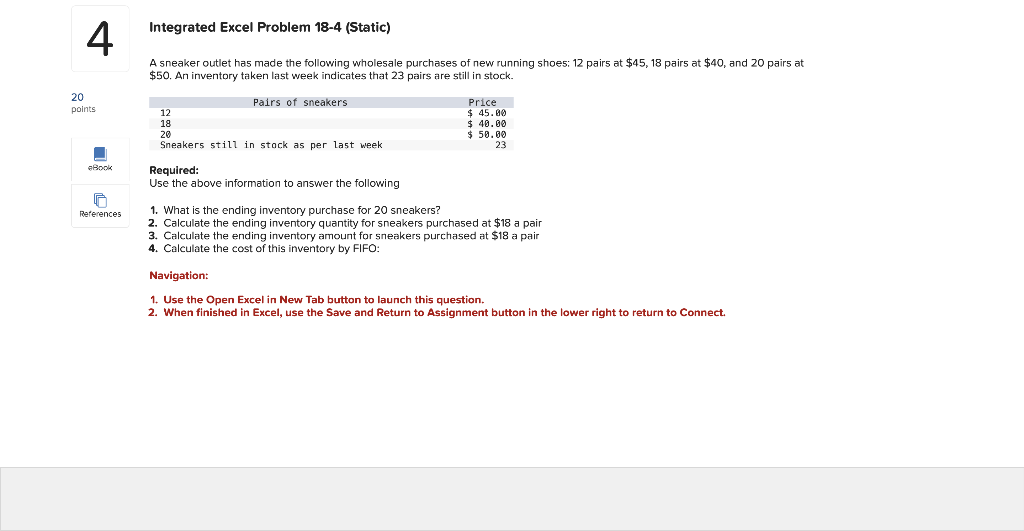  Integrated Excel Problem 184 (Static) A sneaker outlet has made the