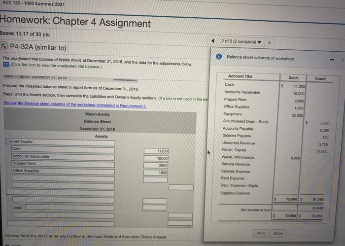  ACC 122-1000 Summer 2021 Homework: Chapter 4 Assignment Score: 13.17 of