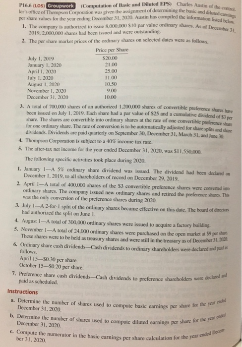  Charles Austin of the control basic and diluted caring the information