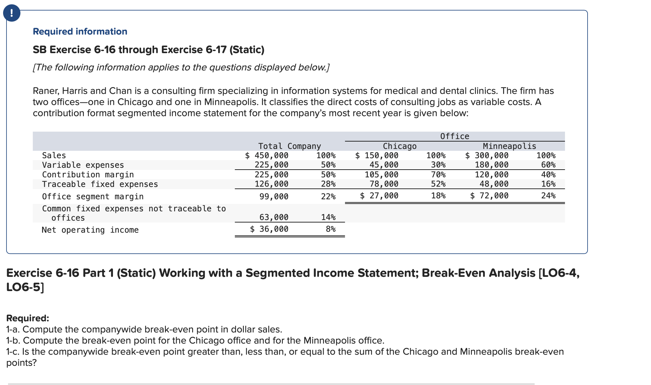  Required information SB Exercise 6-16 through Exercise 6-17 (Static) [The following