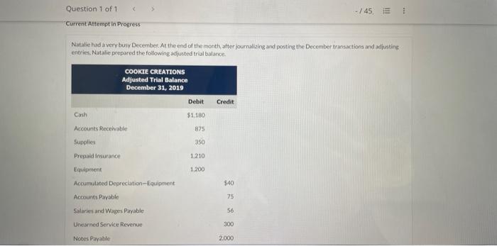  Current Attempt in Progress Natalie had a very busy December, At