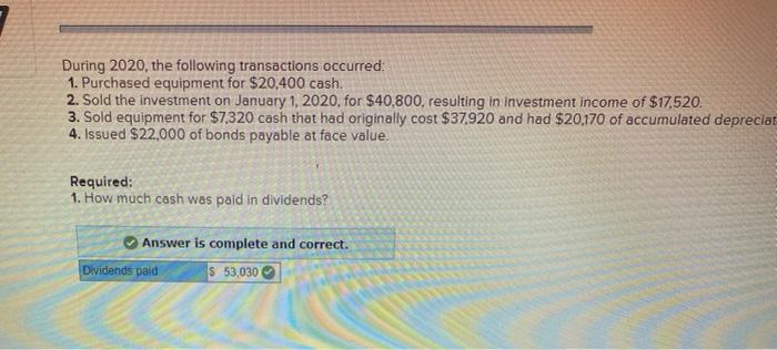 and its income statement for the yea ended December 31, 2020, are