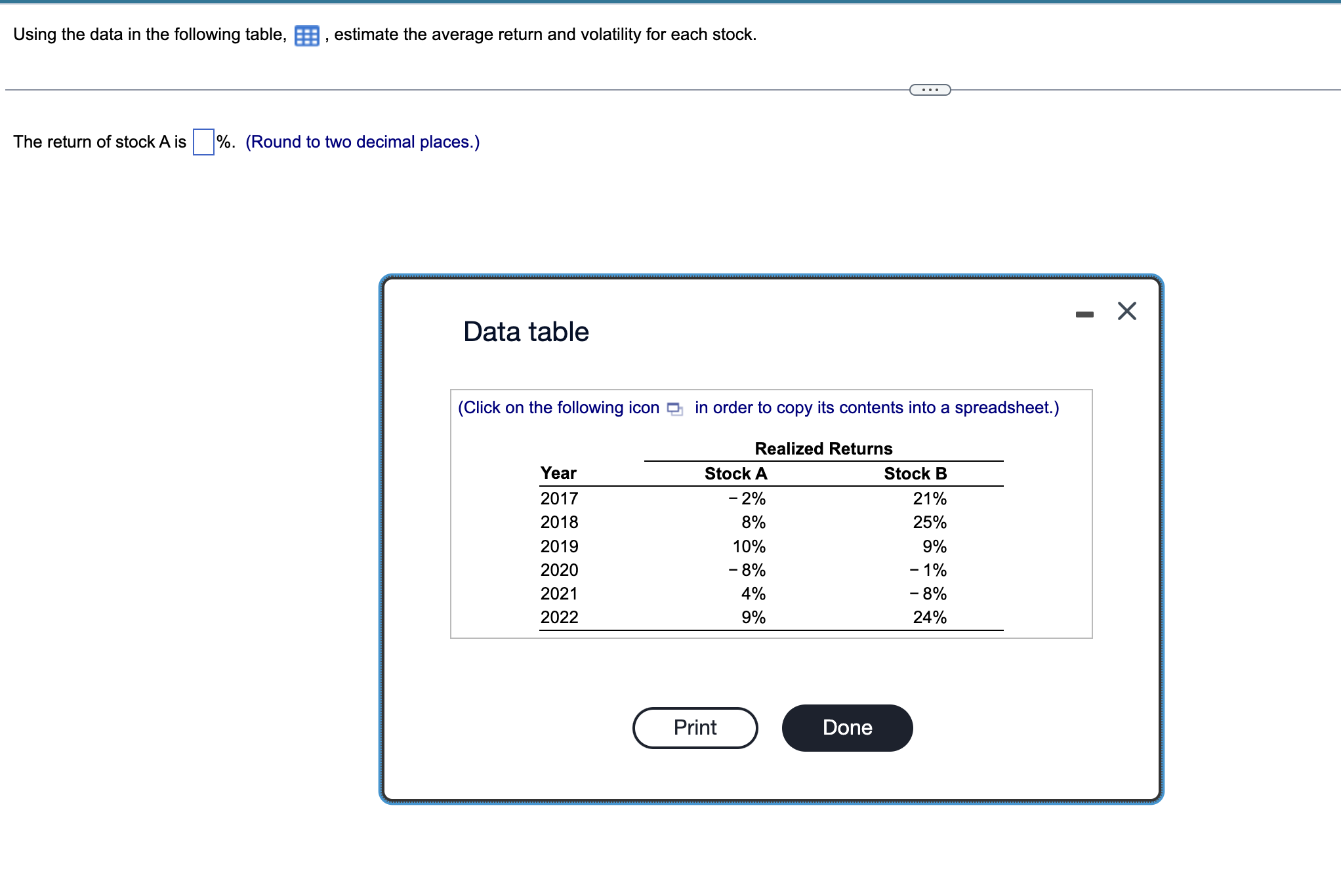  Using the data in the following table, , estimate the average