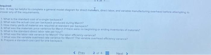 Highland Company produces a lightweight backpack popular with college students. Standard variable