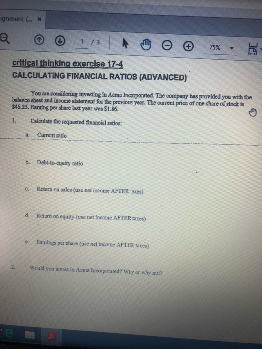  Eignment (...* Q 113 | A to 75% critical thinking exercise