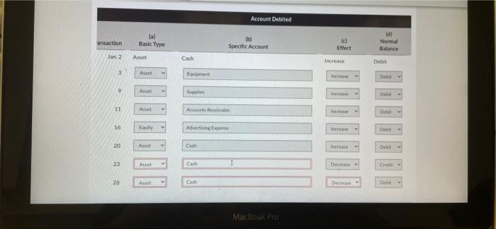 month of business are as follows. Marie Acosta invested 10.000 cash in