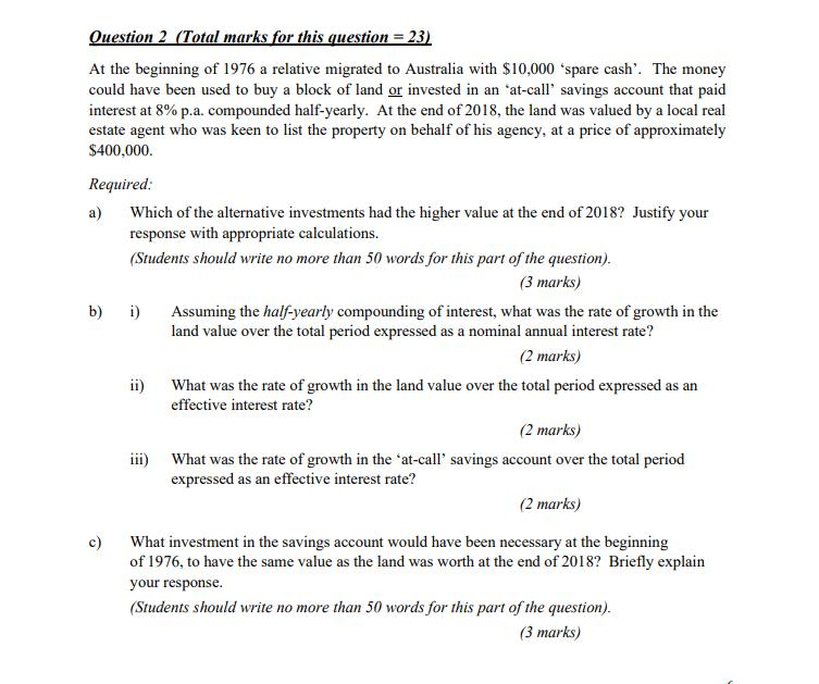 Question 2 (Total marks for this question = 23) At the