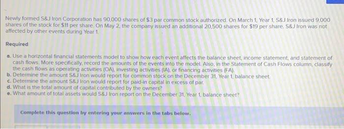  A & B Use a horizontal financial statements model to show