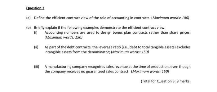  Question 3 (a) Define the efficient contract view of the role