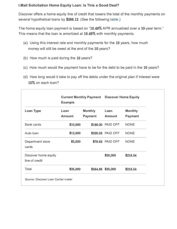 TVM SOLVER: Home Equity Loan Work the Mail Solicitation Home Equity Loan