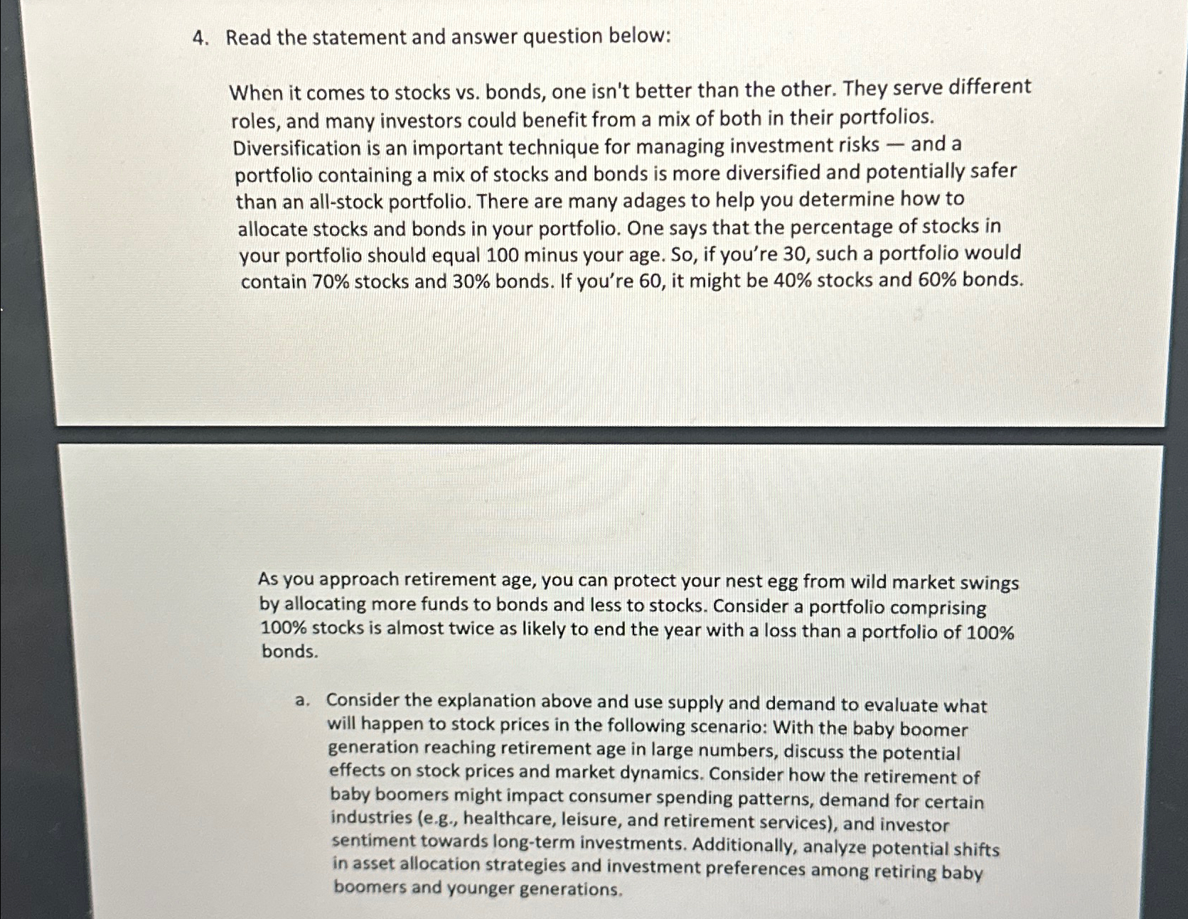  Read the statement and answer question below: When it comes to