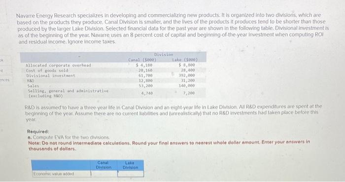 please show work Navarre Energy Research specializes in developing and commercializing new
